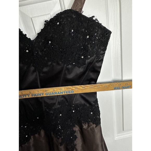 Jovani Embellished Lace Brown Satin Black Beaded Prom Evening Gown 12 Pageant - Picture 12 of 16